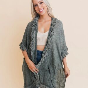 Free People Charcoal Fringe Cape